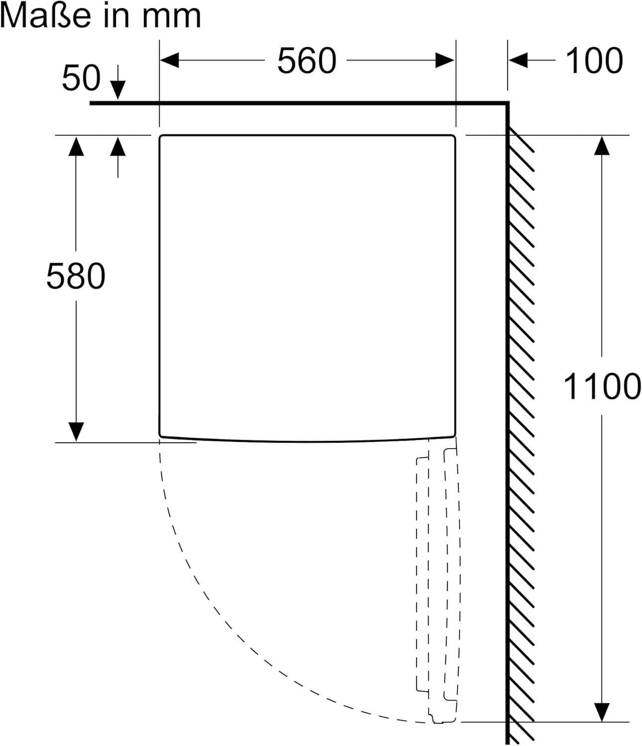 Top view dimensions diagram of Bosch KTR15NWEB