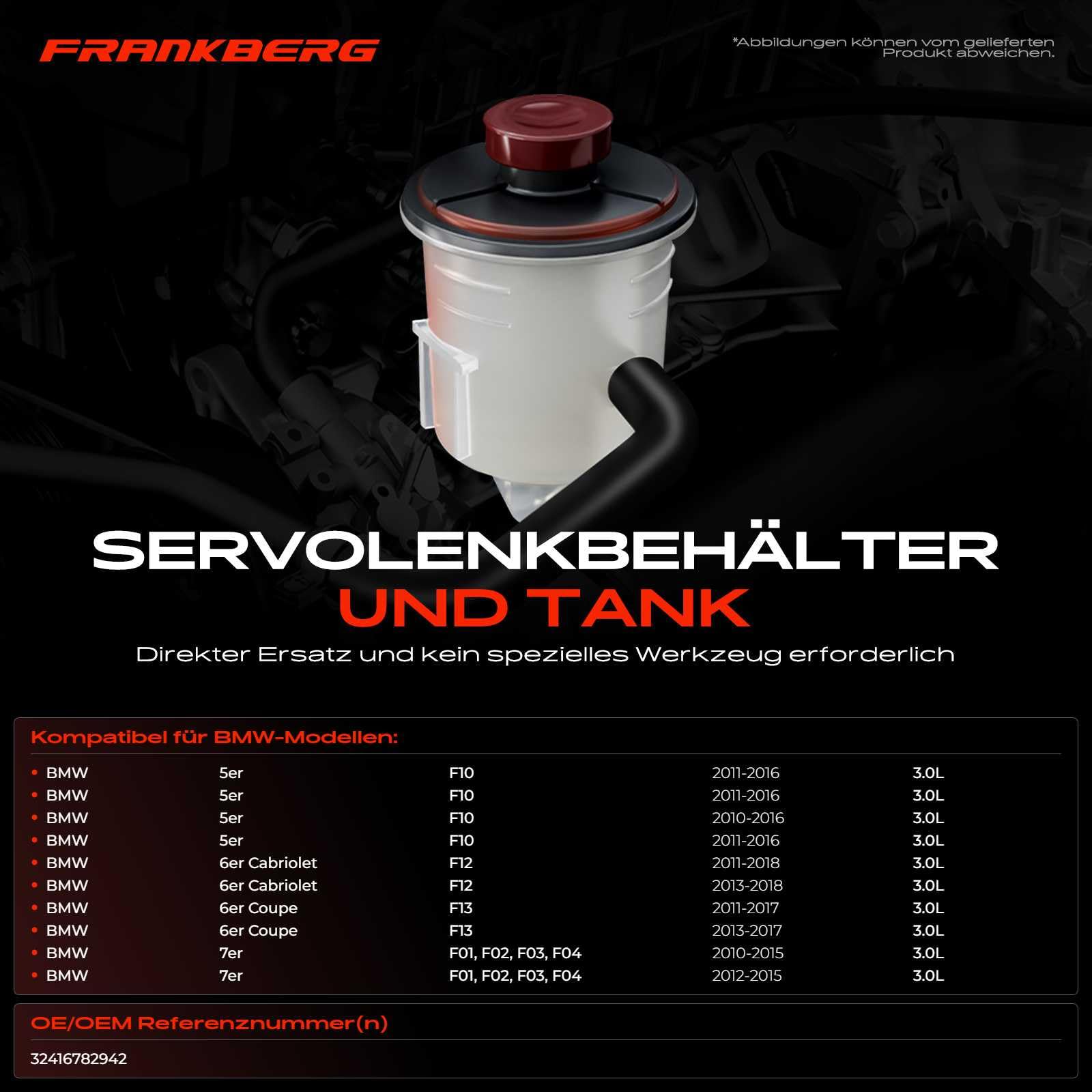 Frankberg Ausgleichsbehälter Hydrauliköl-Servolenkung Kompatibel mit 5er F10 535 6er F12 640 7er F01-F04 740