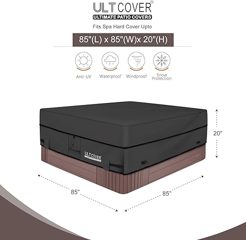 Miniatura 2 de Ultcover Cubierta cuadrada de poliéster 600D, impermeable, para bañera de hidromasaje de exterior, 85 x 85 pulgadas, negra