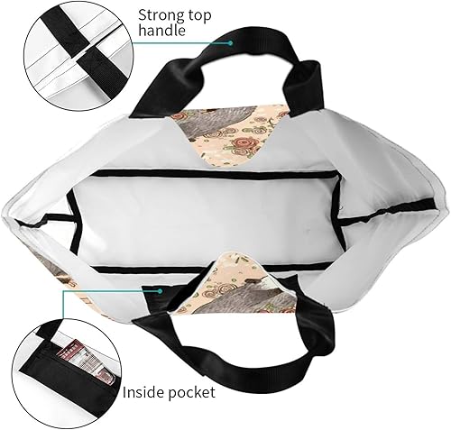 Miniatura 5 de Zarigüeya y rosas de lona para mujer, bolsa de compras reutilizable para gimnasio, deporte, viajes, Negro -