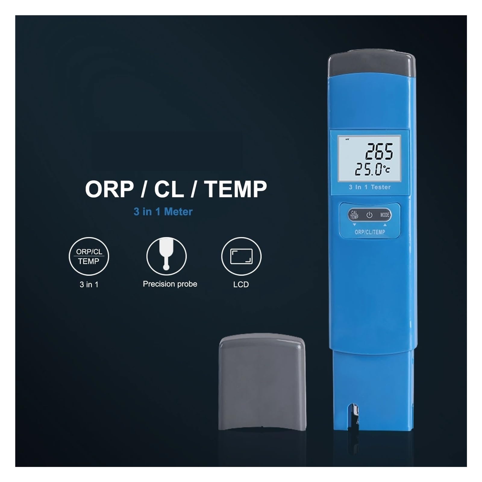 Tester TEMP for cloro ORP 3 in 1 Misuratore digitale della qualità dell'acqua Monitor CL for piscine ad alta precisione,Alta precisione