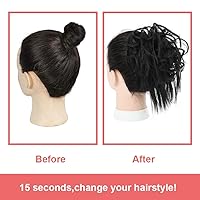 Vista 4 de KETHBE Moño desordenado, moño sintético despeinado, cola de caballo corta con banda elástica de goma para mujeres (negro)