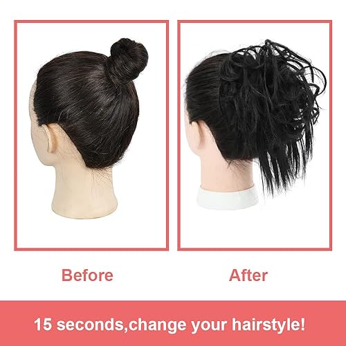 Miniatura 4 de KETHBE Extensiones de pelo sintético corto para cola de caballo, banda de goma elástica, moños para el cabello para mujeres (rubio sucio CZ)