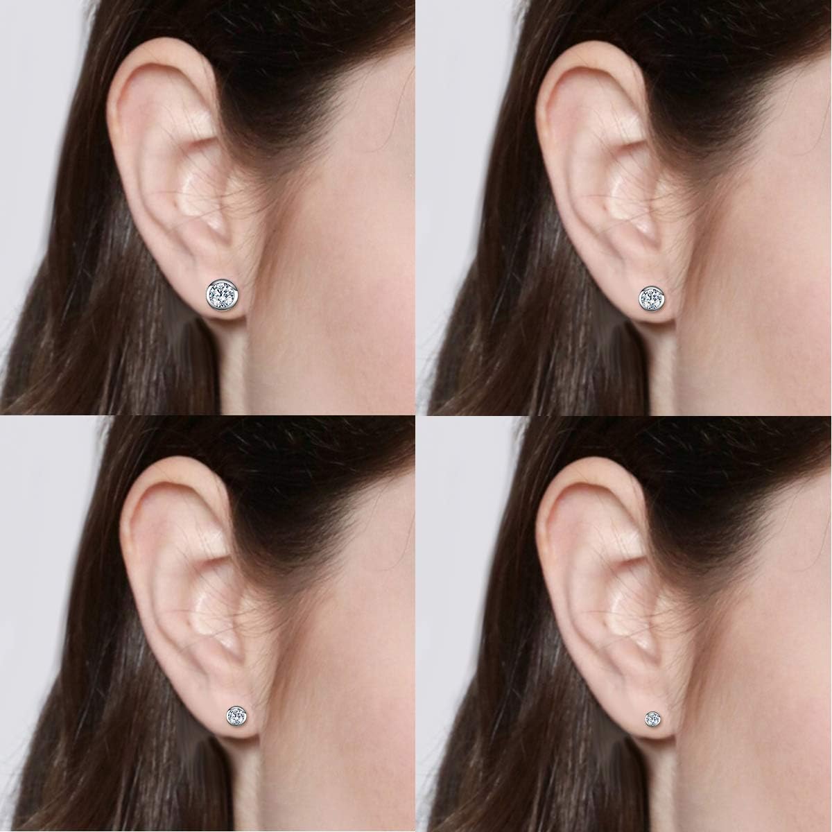 EVER FAITH 925 Sterling Silver Round Cut CZ Simple Basket Set Stud Earrings Clear - Image 5