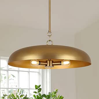 LamQee 20 Inch Oversized Large Pendant Lights, 3-Light Brushed Gold Modern Dome Chandelier for Kitchen Island and Dining Room