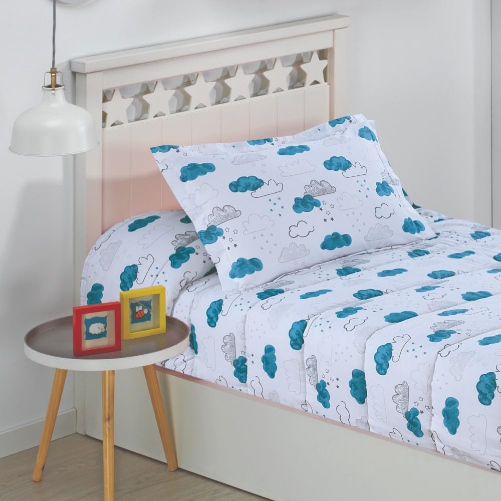 DHESTIA HOME Edredón Ajustable de 350gr Cama 90 Infantil y Cama 105 Nubes Agua Color Único Talla Cama 90