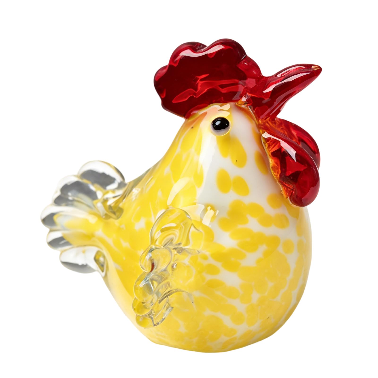 WUULEAON Glass Chicken Figurine Collectible Statue for Kitchen Desktop Decor Brown Glass Rooster Figurines Art Sculpture