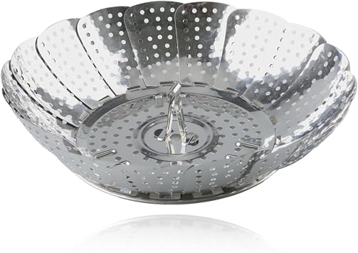 Expandable Stainless Steel Steamer Basket - 5.6" to 9" Diameter, 23cm Height, Rust-Resistant for Pots & Pressure Cookers, Healthy Cooking Tool