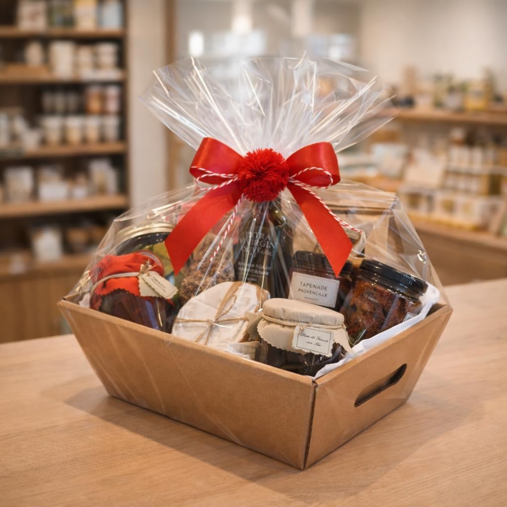 Cesta de cartón para regalo 45,5×32,8×13,2 cm – Cartón kraft reciclable – Ideal cestas gourmet grandes – Pack 15 unidades