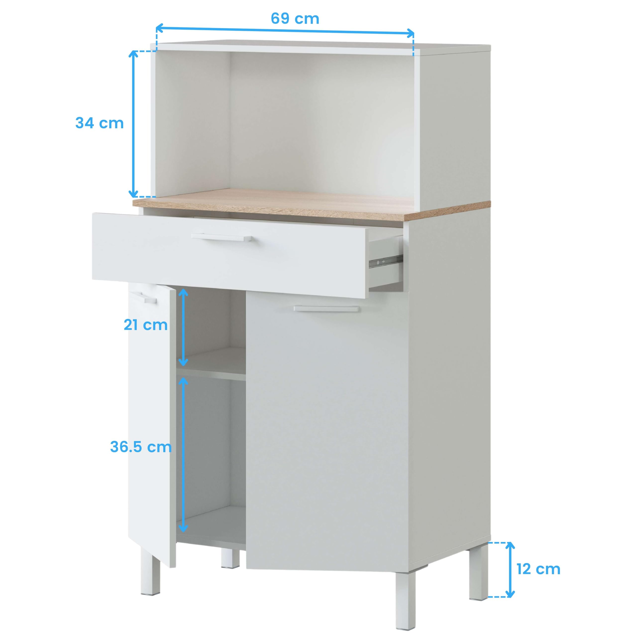 Habitdesign Mueble Auxiliar Cocina 2 Puertas + 1 Cajón, Modelo Kira, Acabado Blanco Artik y Roble Canadian, Medidas: 126 cm (Alto) x 72 cm (Ancho) x 40 cm (Fondo)