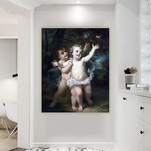 Miniatura 4 de Imágenes de Hugues Merle "La mariposa" impreso en lienzo, cuadrode arte de pared para la decoración del hogar de la sala de estar 23.6x28.3 in sin