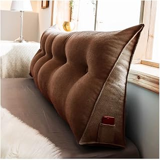 Headboard Cushion, Triangular Wedge Bed Support Reading Pillow with Pocket and Removable Cover, Bed Rest Throw Pillow Large Support Headboard Backrest Lumbar Cushion (Color : Coffee, Size : 180*20*50c