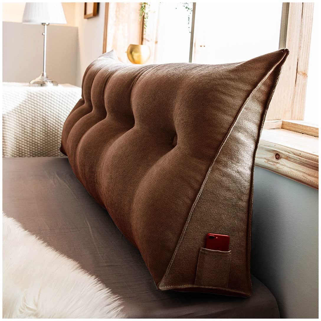 Headboard Pillow, Triangular Wedge Bed Rest Reading Pillow With Pocket & Removable Cover, Bedrest Throw Pillows Large Bolster Headboard Back Support Lumbar Cushion ( Color : Coffee , Size : 180*20*50c