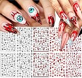 10 Sheets Halloween Nail Art Stickers 3D Halloween Nail Decals Horror Gothic Nail Stickers Black Sna
