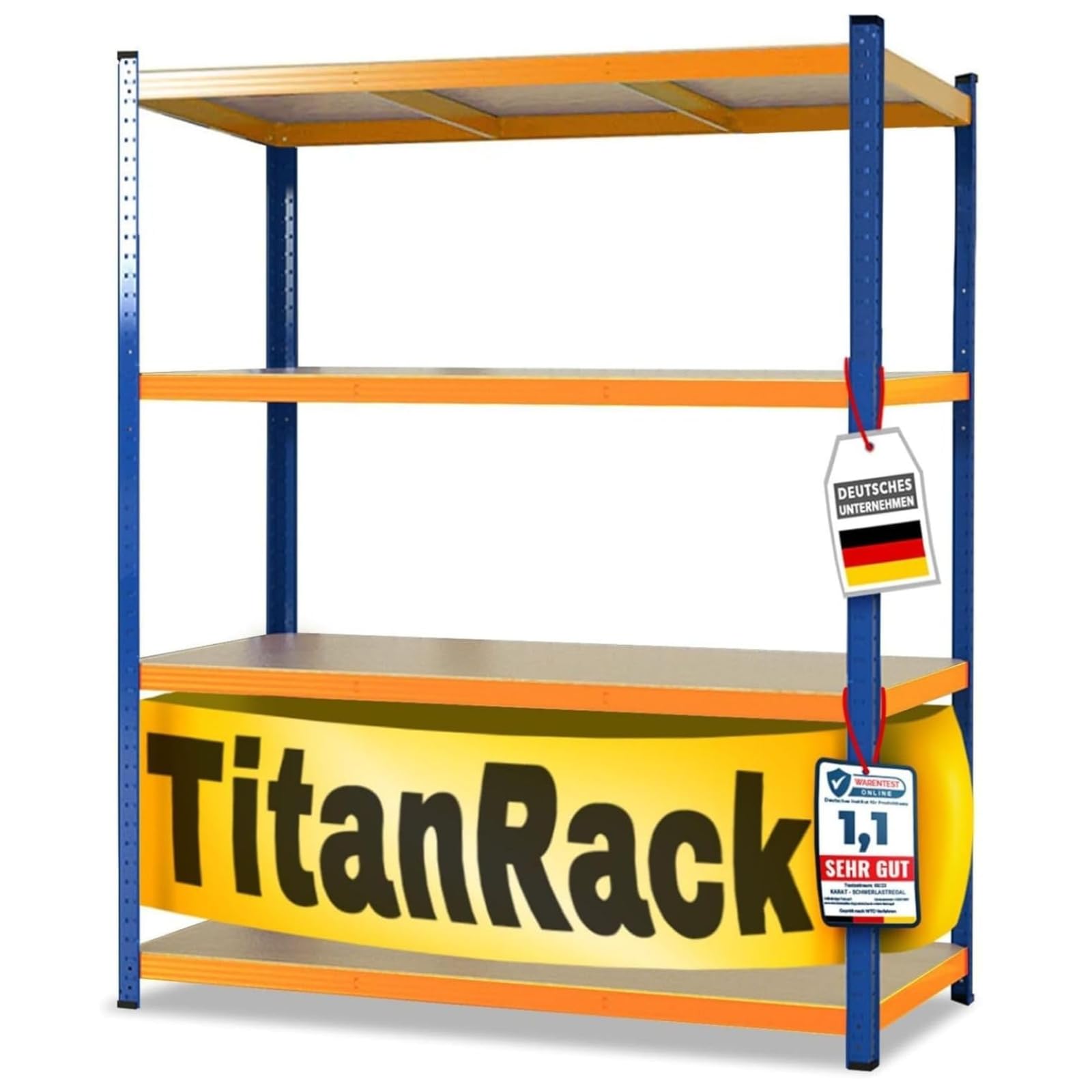 etm Scaffalatura larga 200 x 180 x 60 cm – con portata fino a 1500 kg, utilizzabile come scaffale per carichi pesanti, scaffale per magazzini, cantine, scaffalatura, blu/arancione
