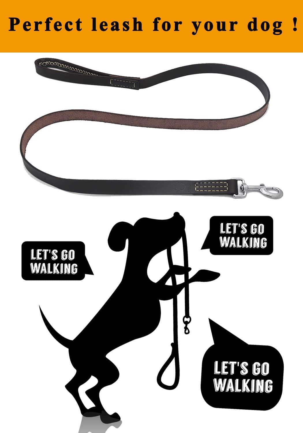 ANICOR Leather Dog Leash 6Ft&1'' Wrapped Handle Italy Cowhide(Never Fading) Heavy Duty Padded Lead for Medium, Large Dogs Training and Walking (Brown)
