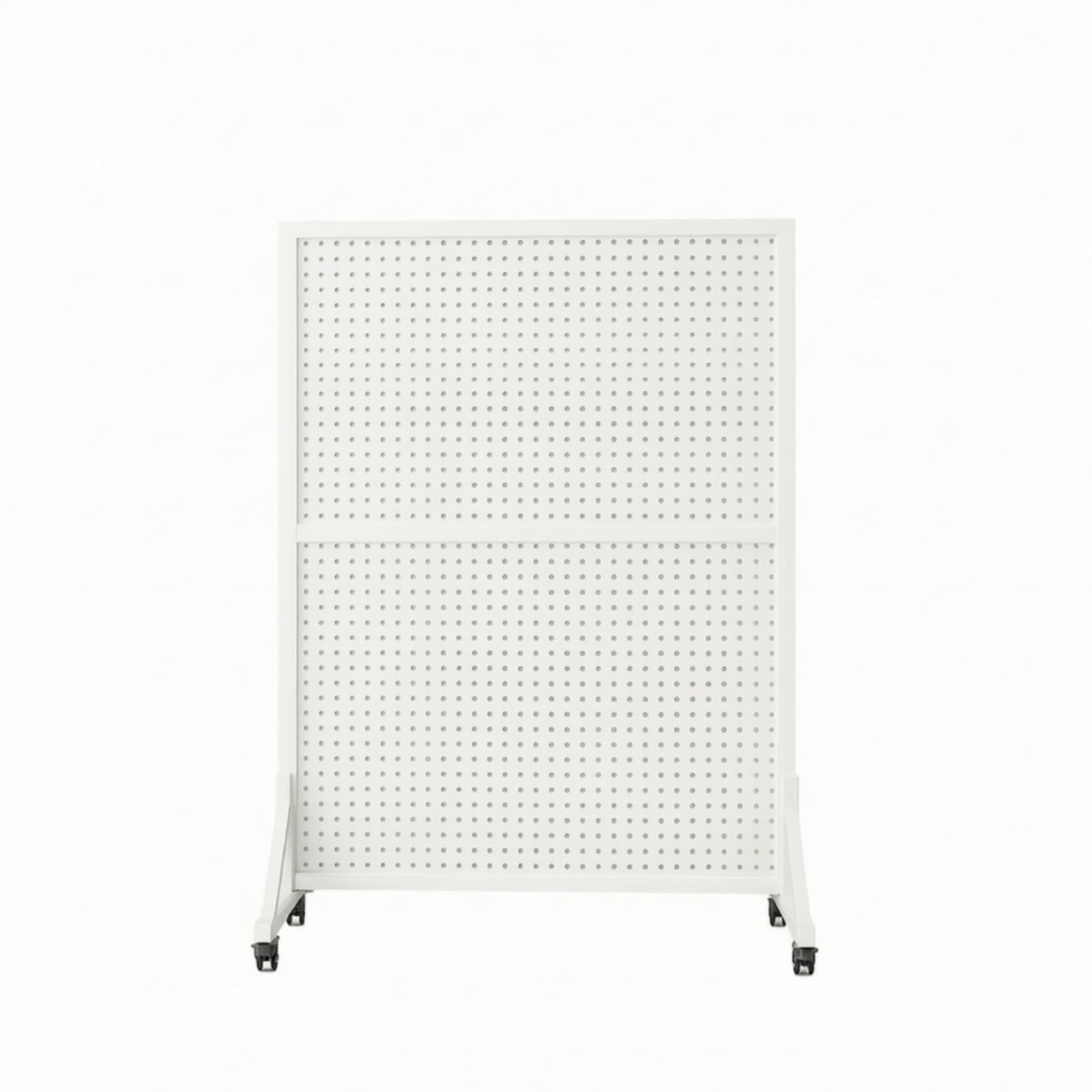Pannello Forato con Ruote Autoportante Pannello Espositivo Mobile Perforato Espositore a Griglia con Ruote per Commercianti, Negozio, Bianco, 120 150