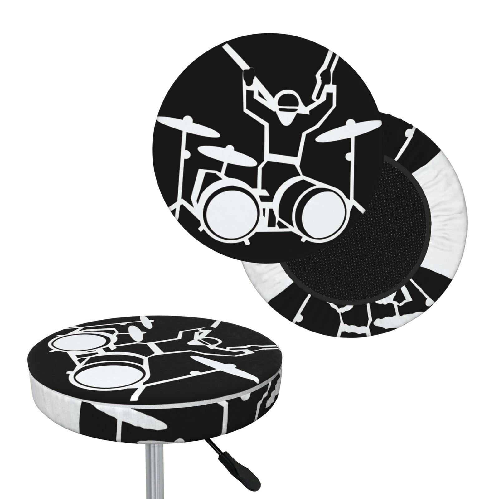 FodPand Drummer Bar Stool Cover Round Elastic Stool Cushion Covers Washable Bar Stool Chair Slipcover Stretch Stool Seat Covers for 12-14 Inch Chair