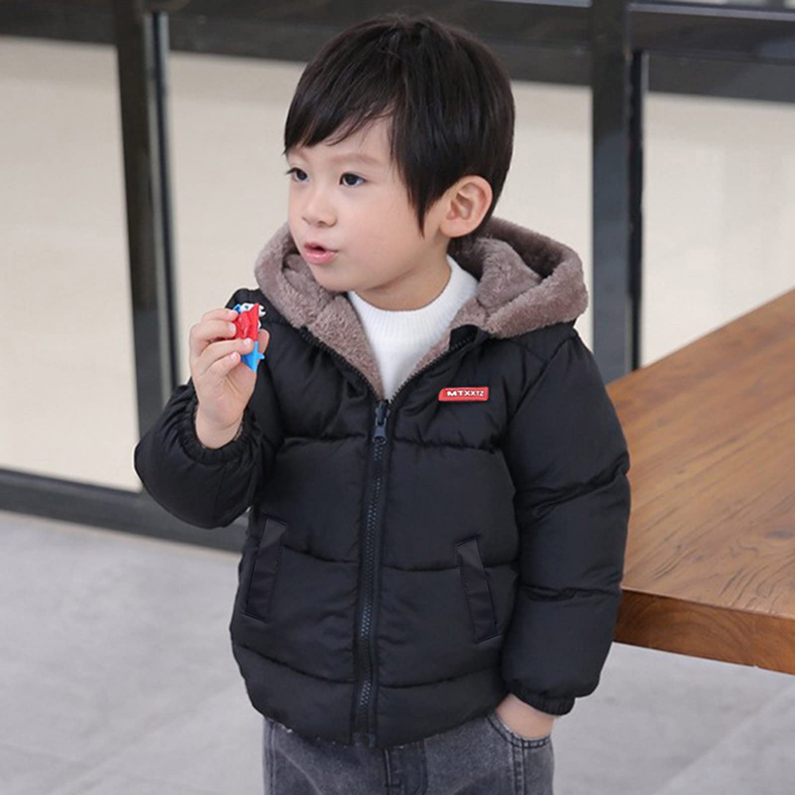 Abrigo de invierno para niños pequeños y niñas, con capucha y orejas de , chaqueta de bolsillo, ropa de dos caras, forro polar grueso, cremallera a de viento, prendas de vestir Abrigo De Cuero Mujer