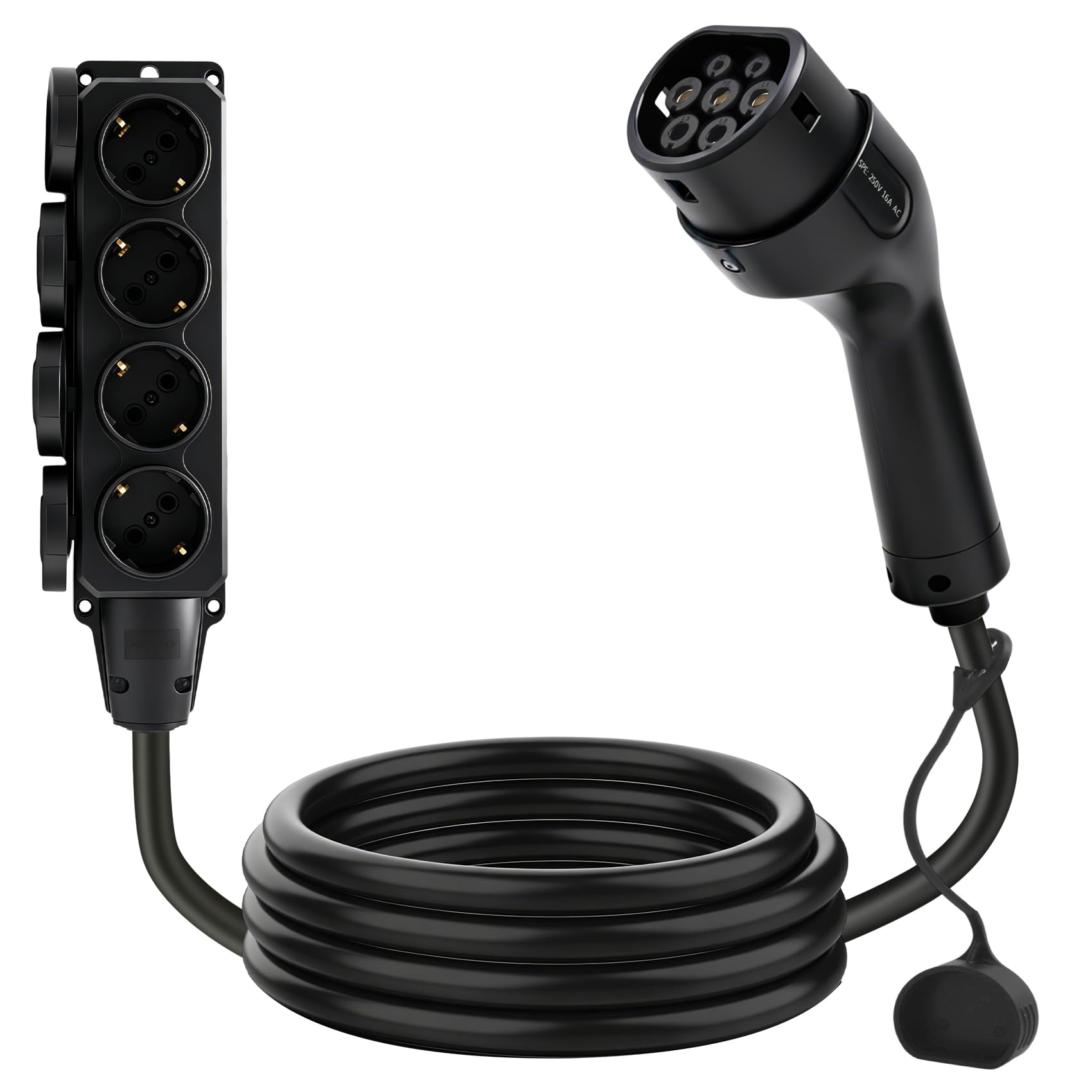JULIK Adaptador V2L para Omoda 5 EV, Jaecoo 7, EBRO S700, Tiggo 8 - Longitud Total 3m, Regleta 4 Tomas, 3.5kW 16A Pistola de Descarga Tipo 2 EV a Toma Schuko, Camping, Emergencia