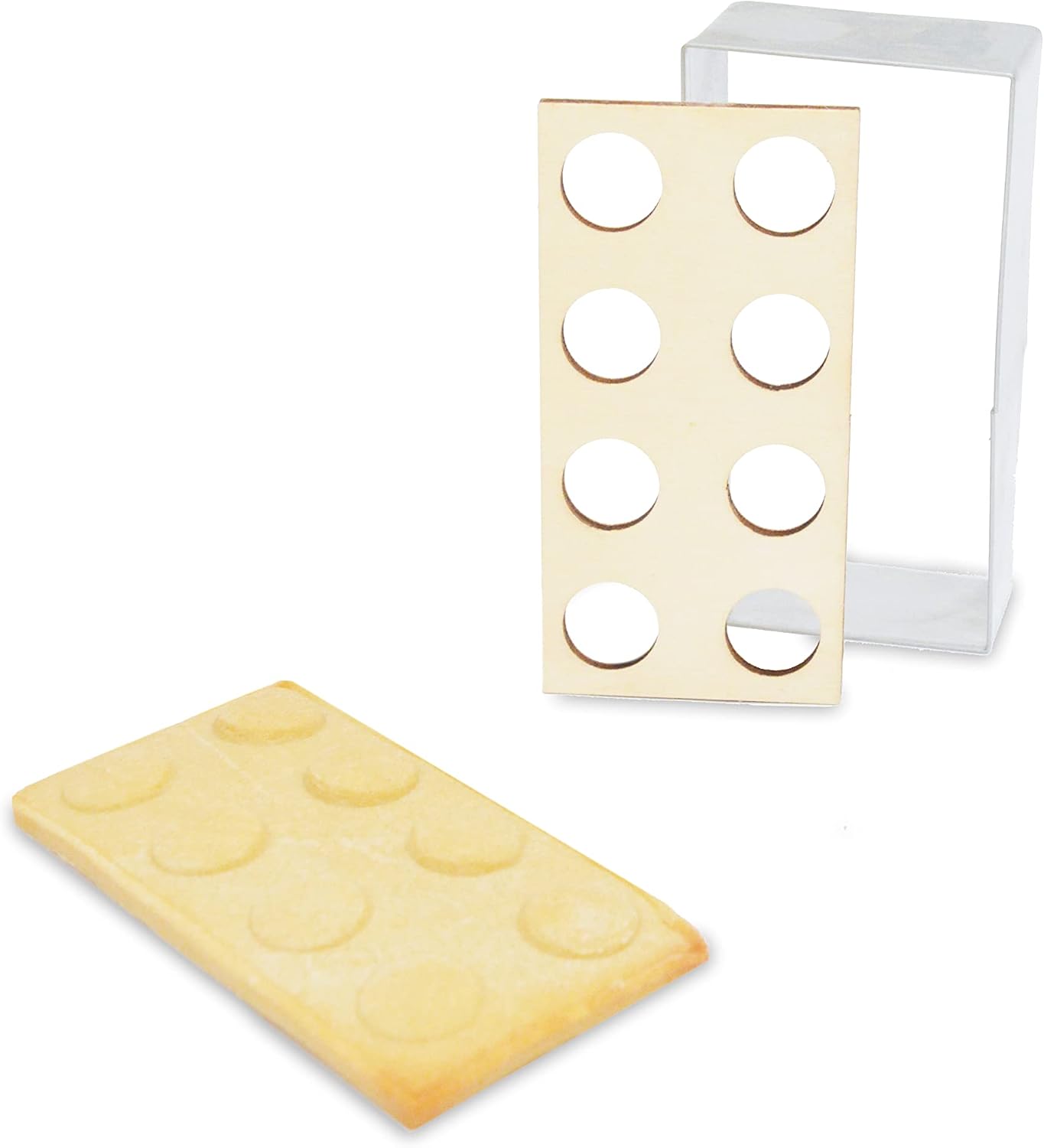 ScrapCooking 2096 Cookie Cutter Kit + Embosser Wood Brick – Stainless Steel Cookie Cutter for Biscuits – Mould Accessories Pastry Sandblasted Pastry Set Construction Toy Cake