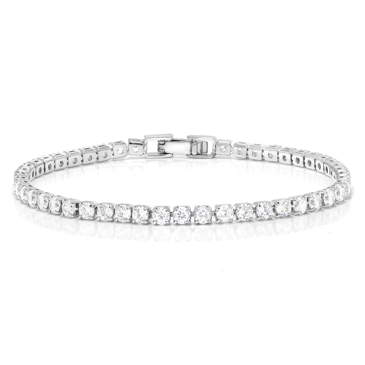 Gem Stone King 3MM Round Cut Brilliant White Cubic Zirconias CZ 7 Inches Tennis Bracelet For Women