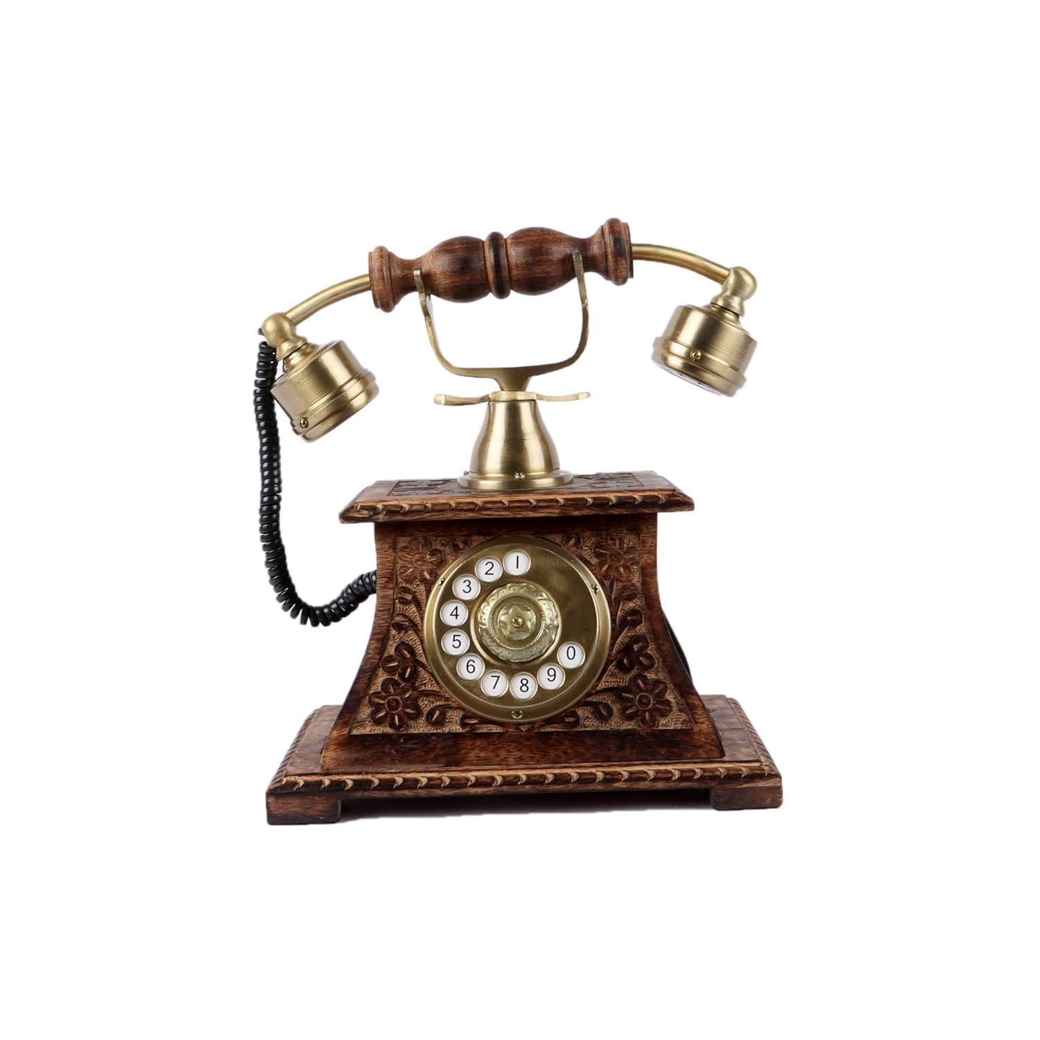 USMAN ARTWORK Decorative Telephone with Wooden Base, Vintage Style Carving Work Wooden Telephone for Home and Office Showpiece-picture-16