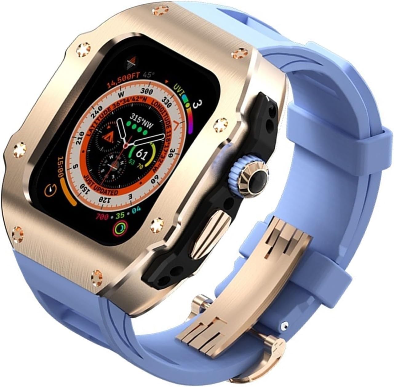 Etui do zegarka ze stali nierdzewnej, gumowy pasek, do Apple Watch Series 9 8 7 6 5 4 SE zamiennik, męskie etui do zegarków paski zapięcie zestaw modów, do iWatch serii 45 mm 44 mm akcesoria
