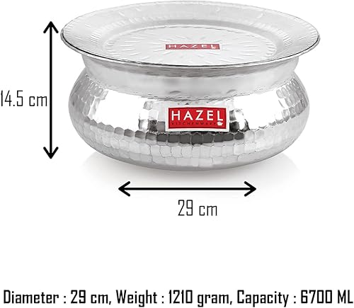 Miniatura 4 de HAZEL Acabado martillado de aluminio Handi con tapa 11.4 in con 226.6 fl oz de capacidad Biryani Rice Cooking Pot GOL Patiya Tope Patila Vessel