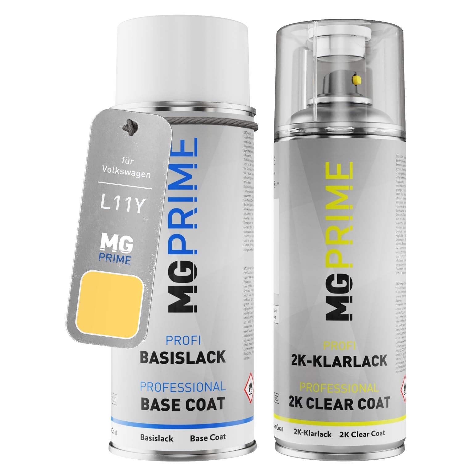 MG PRIME Car paint 2K spray can set for Volkswagen VW L11Y / 11Y Bananagelb/Panama Yellow Base coat 2K clear coat spray can