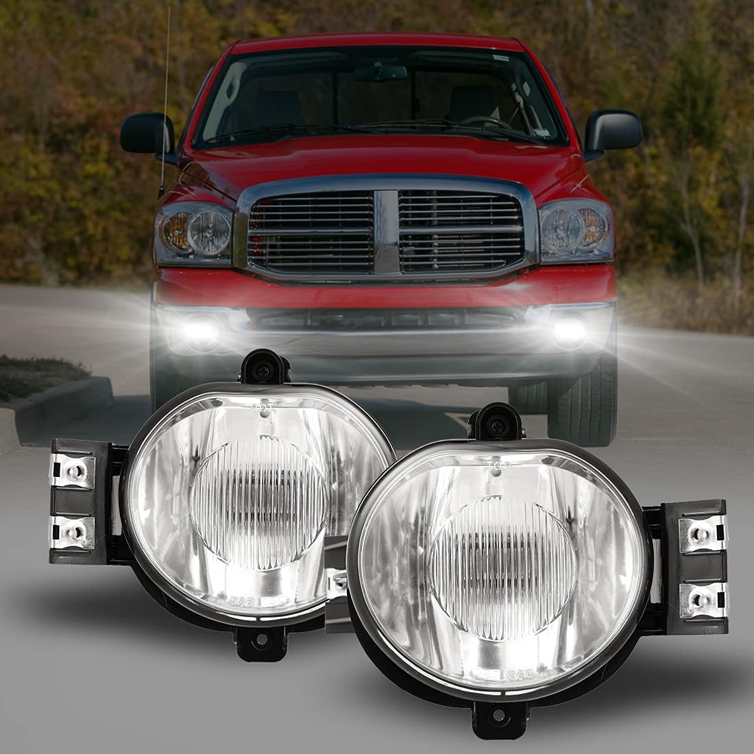 Nixon Offroad Fog Light Set for 2002-2008 Dodge Ram 1500 4000/2002-2009 Dodge Ram 2500 3500 Pickup w/Bulb, Bumper Driving Truck Fog Light Assembly, Fog Lamp Replacement - 9006 12V 51W Clear Len