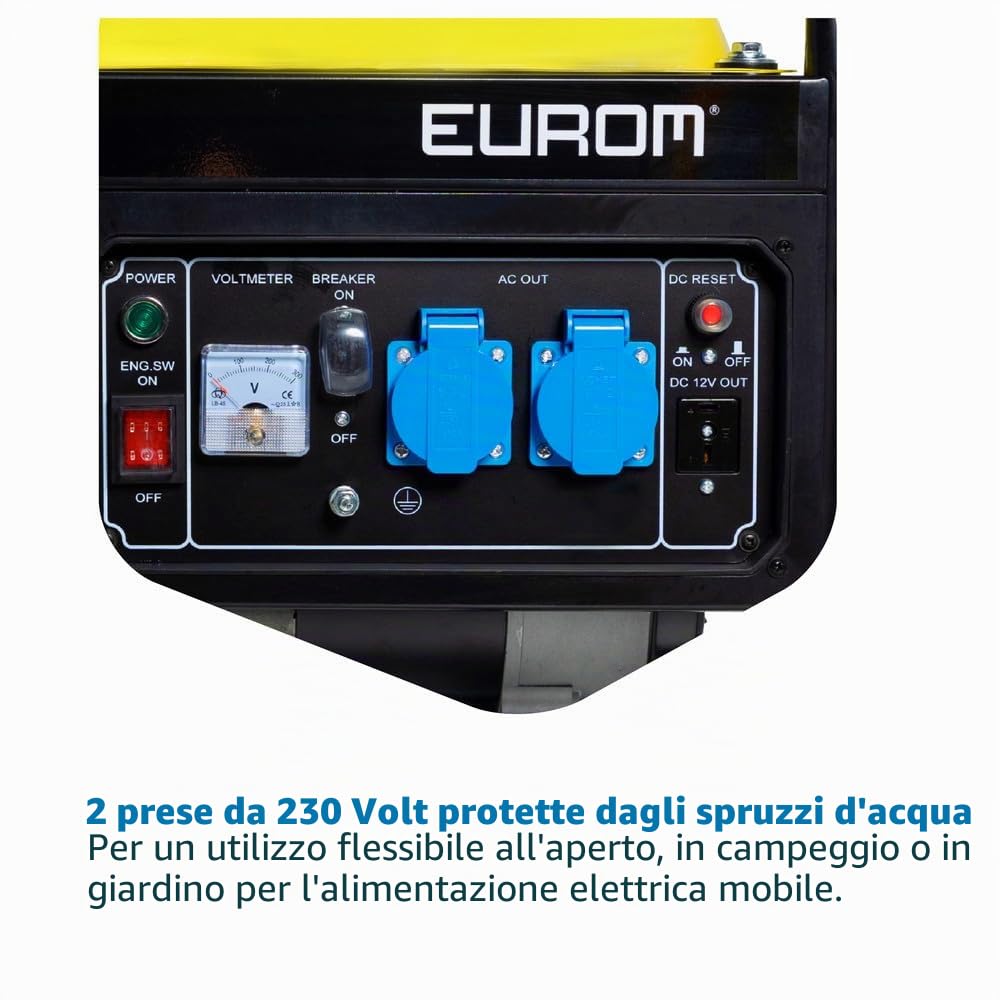 Generatore di corrente, 2000 W, carico massimo 2200 W, motore a 4 tempi, 7 CV, silenzioso, a benzina, inverter di corrente di emergenza, 2 prese Schuko