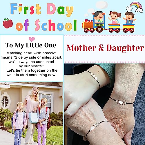 UNGENT THEM Back to School Bracelet Mommy and Me First Day of School Bracelet Matching Heart Mother Daughter Bracelets Set for Daughter Girls2