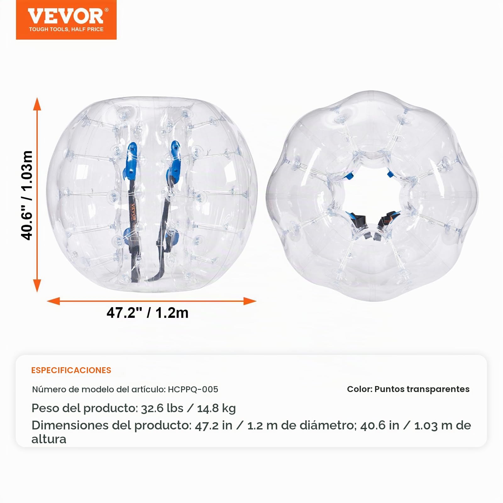 VEVOR Bolas inflables de parachoques, paquete de 2, bolas de sumo Zorb cuerpo de 1,2 m para adolescentes y adultos, bolas de burbujas de hámster humano de PVC de 0,8 mm de grosor para juegos de equipo