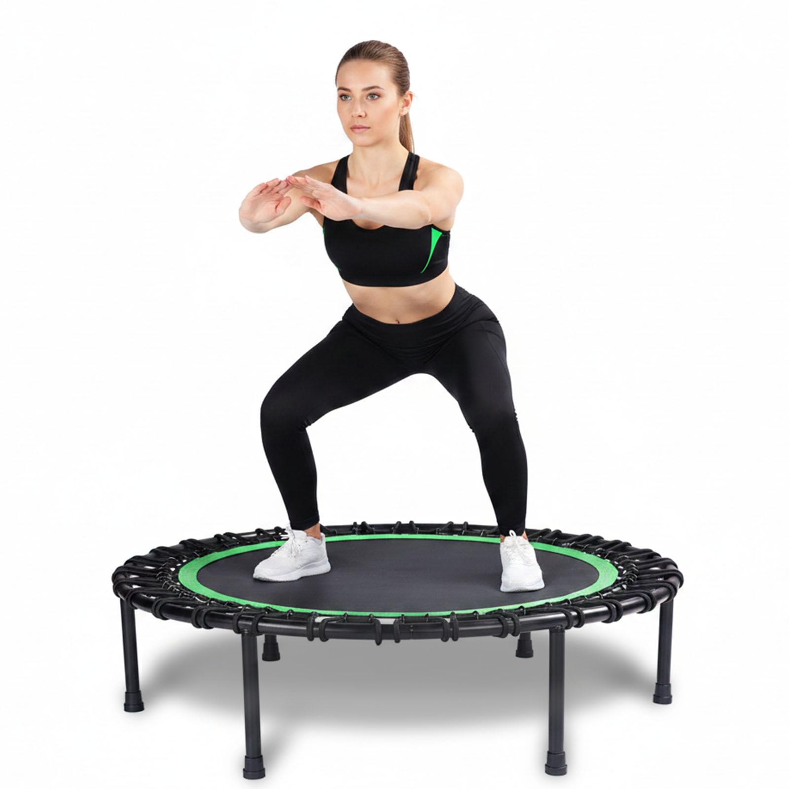 40" Mini Trampoline for Adults, Fitness Rebounder with Elastic Bands, Indoor Exercise Trampoline, Low Impact Workout Equipment for Home Gym, Cardio Training, Quiet Bounce Rebounder