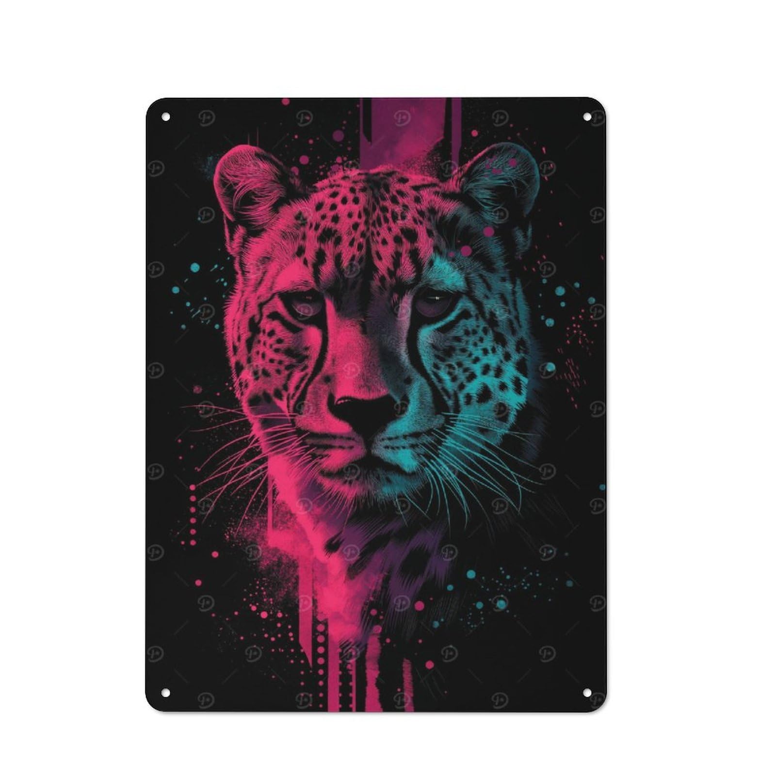Shed Metal Sign with Neon Leopard Portrait Design 40x30cm, Outdoor Room Shed Wall Decor for Shed, Garden Room, Porch Or Garage