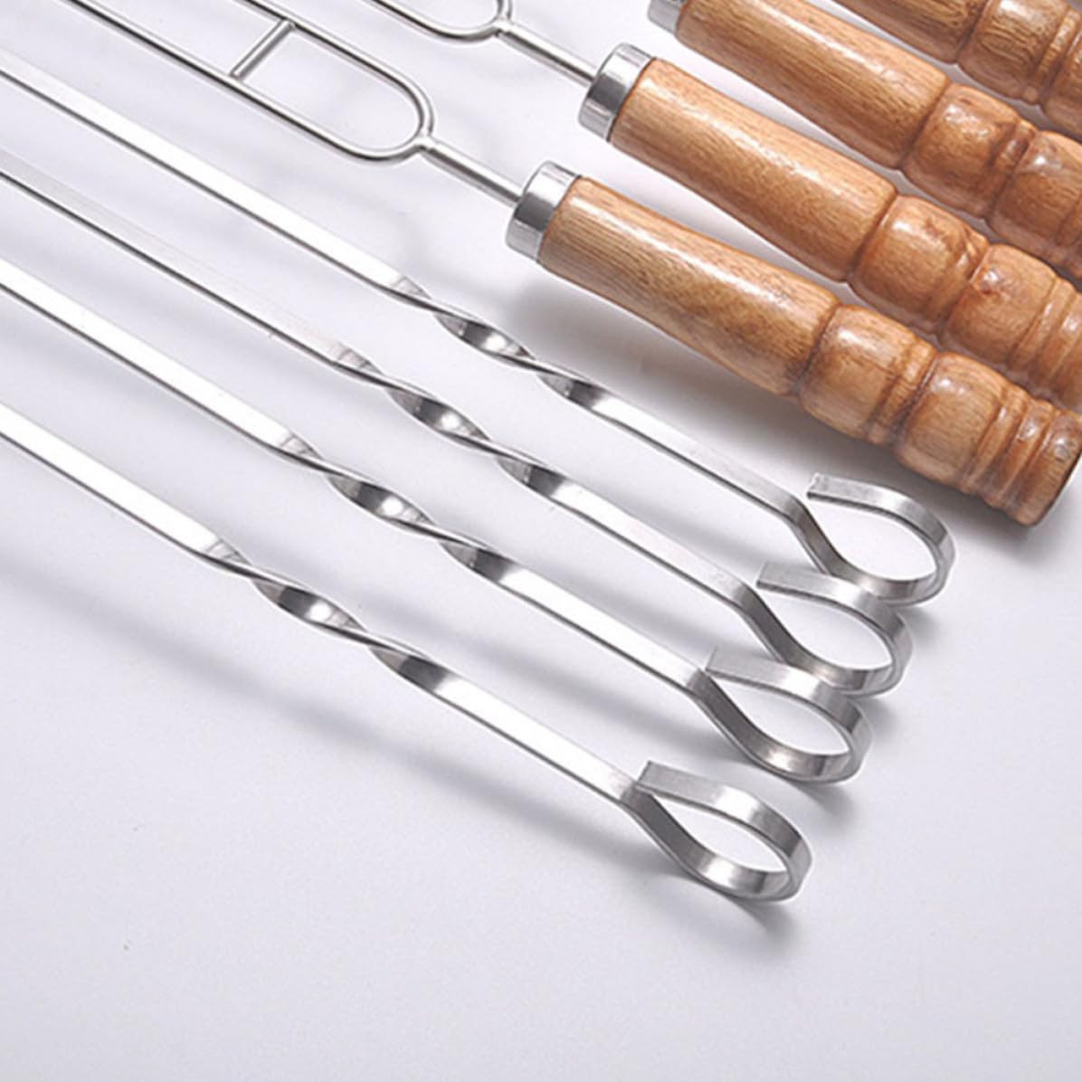 10 Pezzi Spiedini per Barbecue in Acciaio Inox con Manico in Legno e Borsa, Spiedini per Grigliata Neri, Antiruggine, per Cena in Famiglia e Grigliate All'aperto