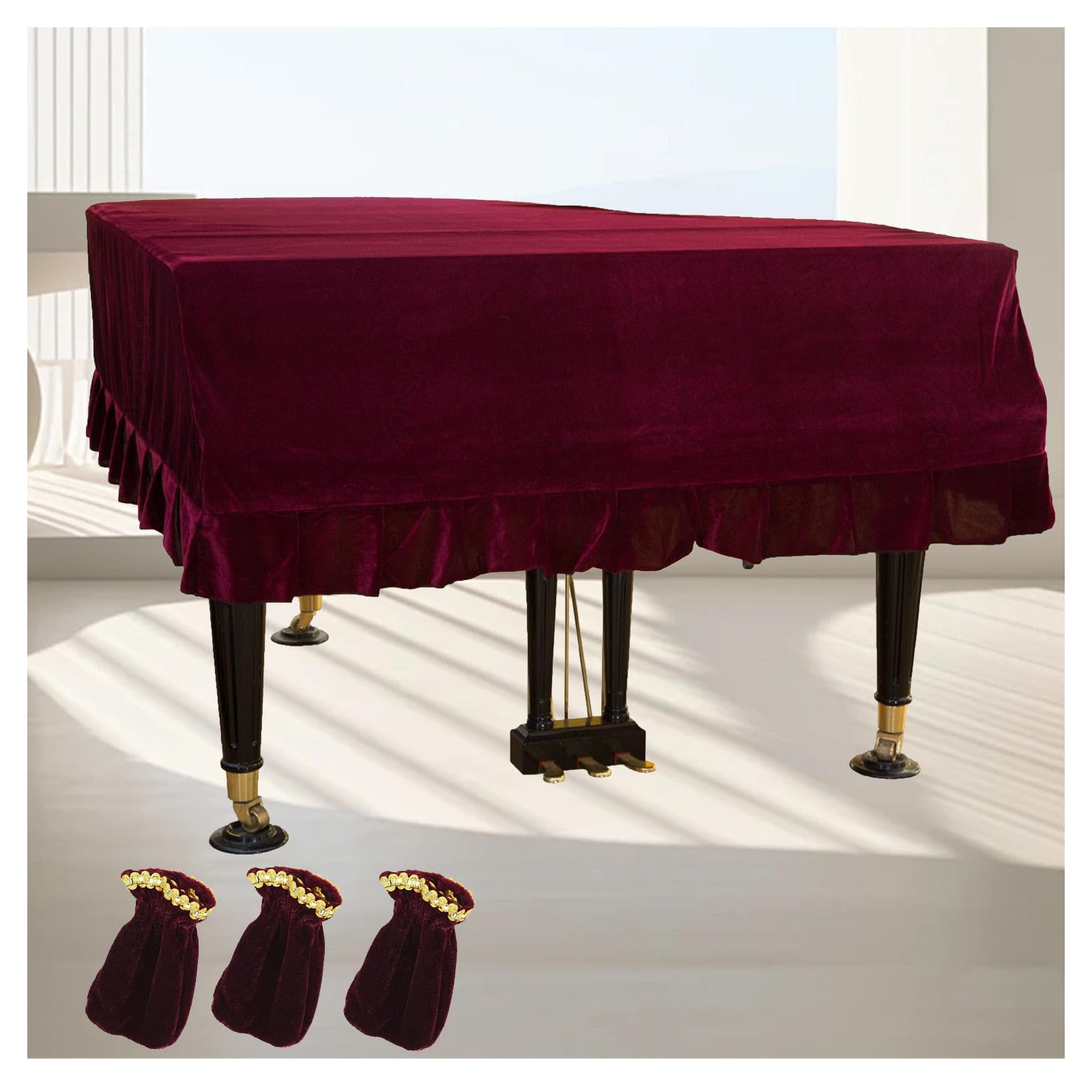Flügelabdeckung, Leichte, Luxuriöse, Weiche Und Hochwertige Oberfläche Klavierabdeckung Leicht zu Reinigen Flügel-Abdeckung,Red-190-200cm