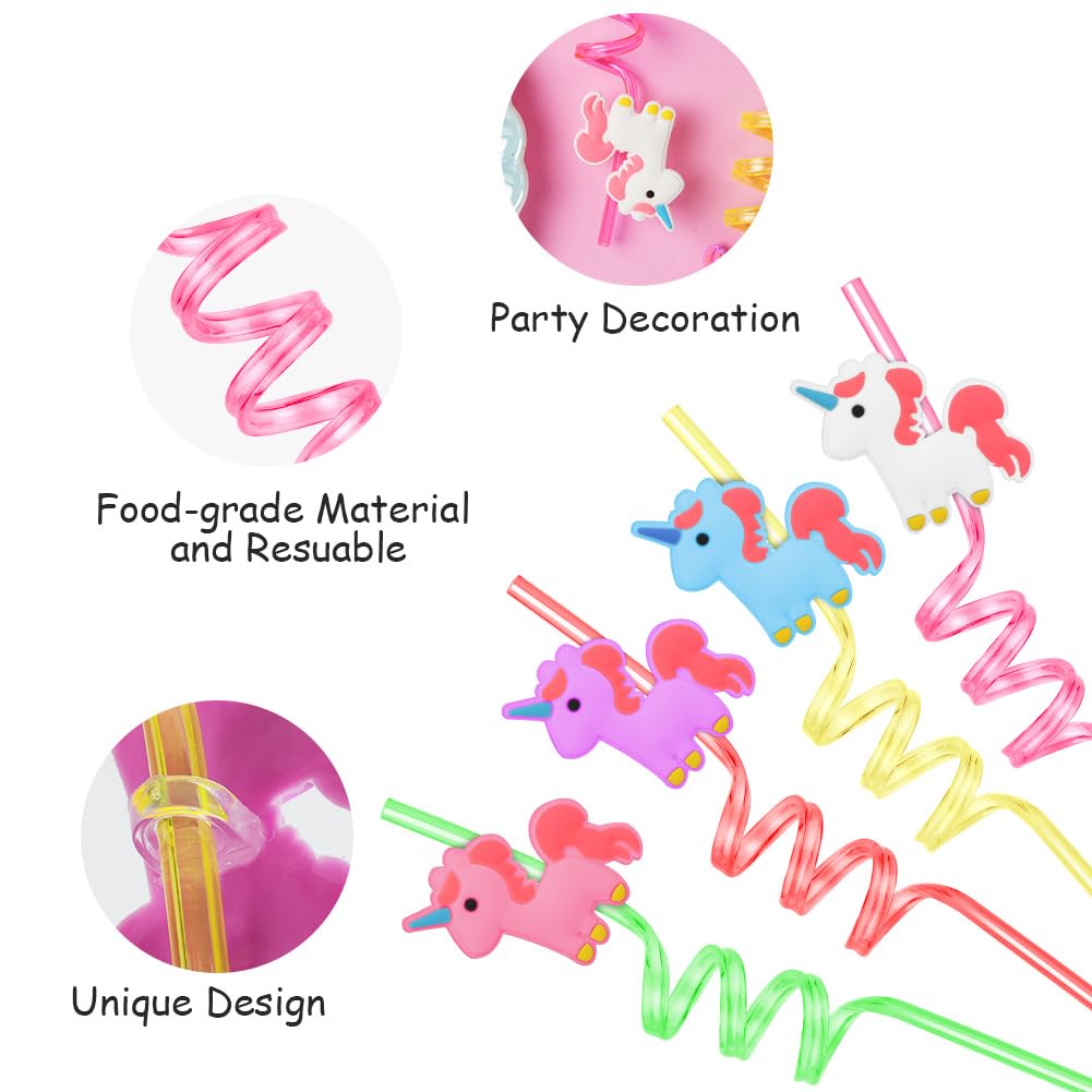 AUAUY Pajitas de plástico, 16 pajitas reutilizables, pajitas de plástico rizadas de unicornio, pajitas de verano para piscina hawaiana para fiestas de cumpleaños, decoración de Navidad, accesorios