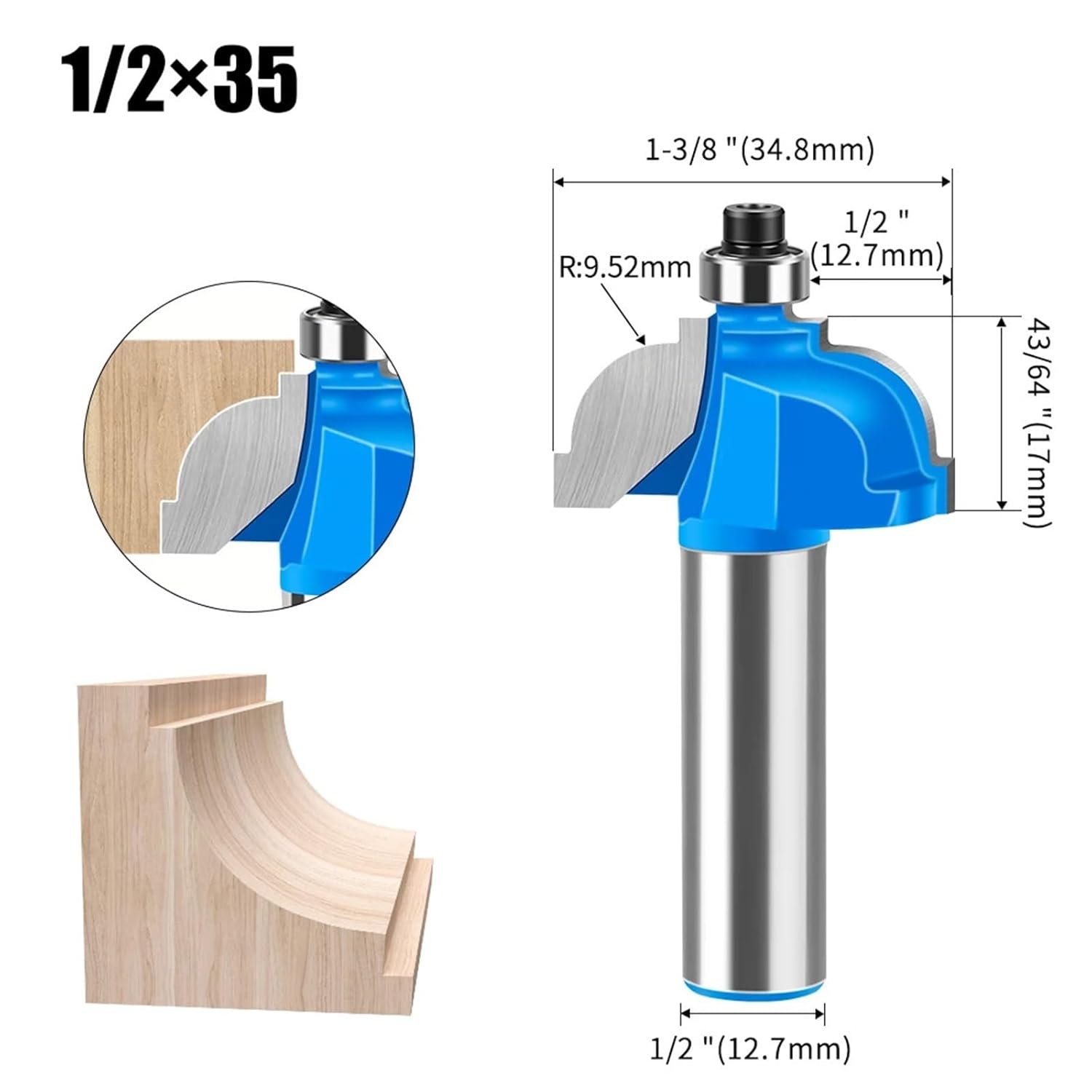 1/4 Inch 1/2 Inch Shank Line Desktop Edge Milling Cutter 1pcs(12.7X35mm)