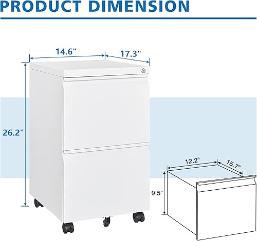 Miniatura 10 de BYNSOE Archivador de 3 cajones con cerradura de metal vertical con ruedas, archivador móvil para oficina y hogar, requiere montaje (negro)