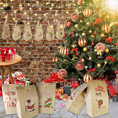 Picokolomo 24Pcs Christmas Kraft Gift Bags, Holiday Goodie Bags Treat Bag Candy Bag Cookie Bag For Christmas Party Favor Supplies #TOP4