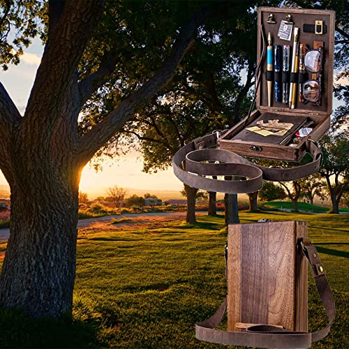 Aopukidor Writers Messenger Wood Box, Multi-Function Artist Tool and Brush Storage Box, Portable Retro Walnut Wooden Crossbody Bag for Anyone That Loves Writing