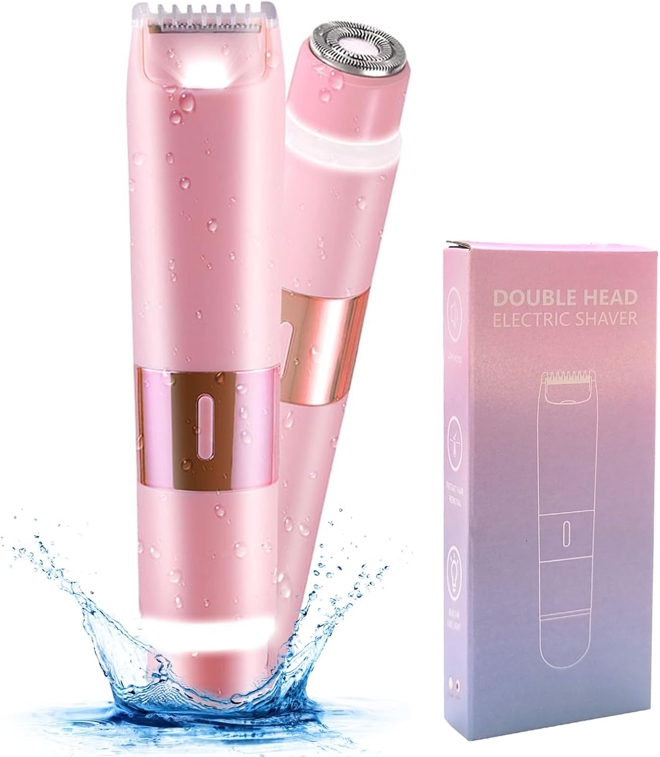Bikini Trimmer for Women, 2-in-1 Electric Razor for Womens, Rechargeable Electric Shaver for Legs Arms Pubic Body Hair Trimmer