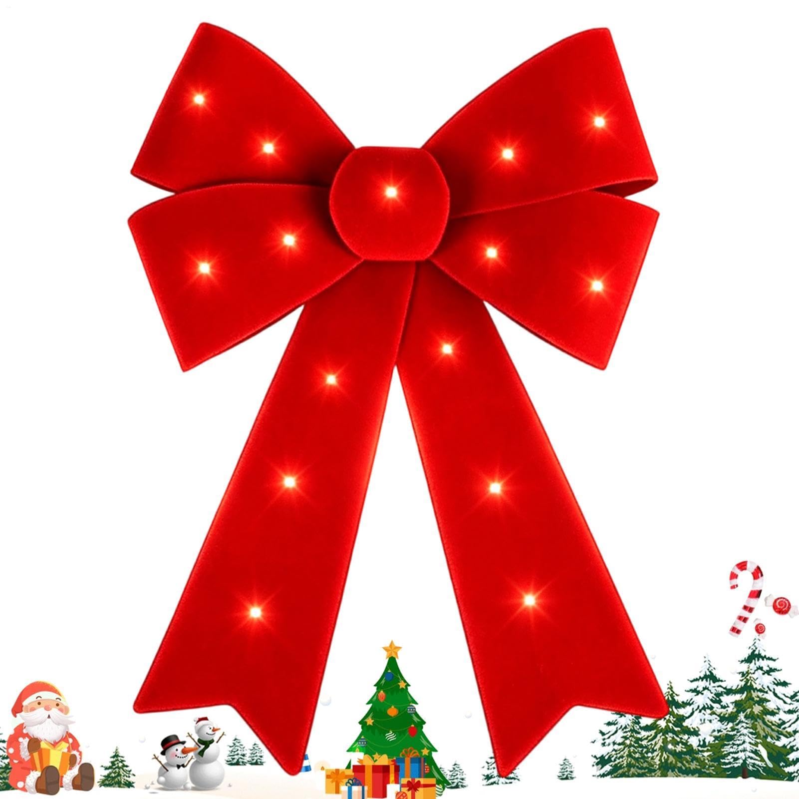 Lazo de Navidad rojo con luces LED a pilas para decoración de puertas