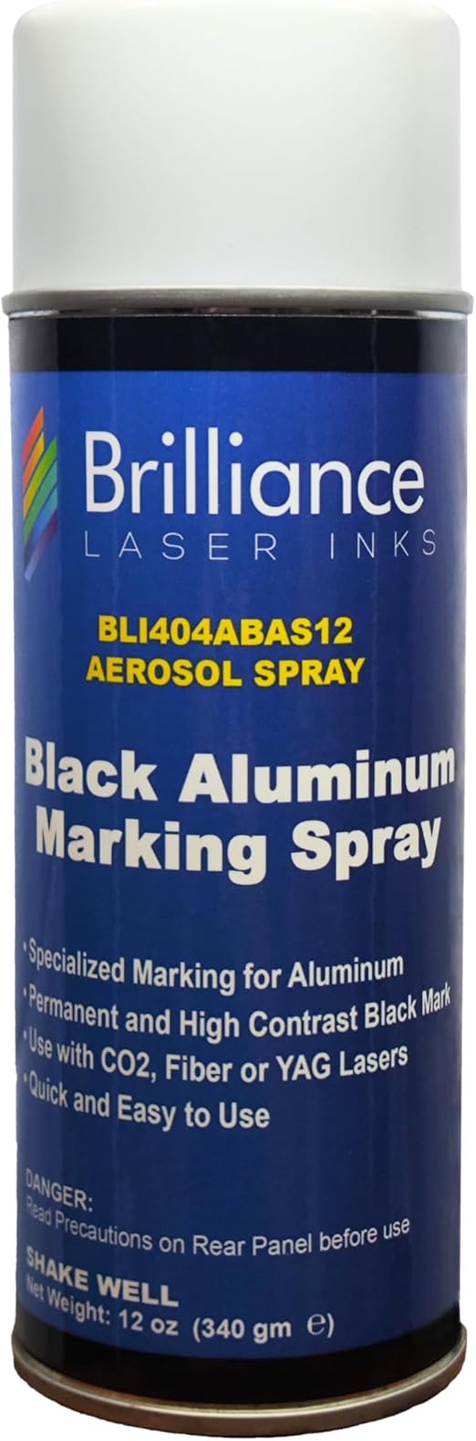 Brilliance Laser Inks 12 Oz Aluminum Laser Marking Spray - Black, Anti Clog Permanent Metal Engraving Aerosol Compatible with Fiber, YAG, Diode, and CO2 Engraver Machine