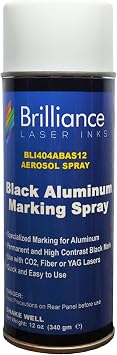 Brilliance Laser Inks 12 Oz Aluminum Laser Marking Spray - Black, Anti Clog Permanent Metal Engraving Aerosol Compatible with Fiber, YAG, Diode, and CO2 Engraver Machine
