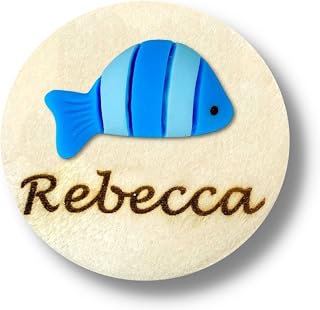 Aquarium Handmade 3D Personalized Chrysanthemum Name Badge Reel - (Blue Fish Style, Magnetic Clip Backing)