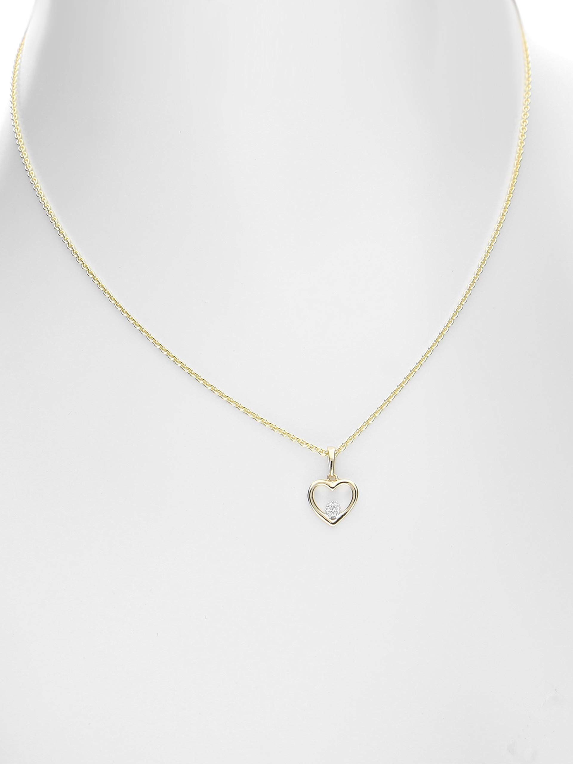 My Gold Damen Herzkette Gold 585/750 Diamant Kette mit Herz Anhänger Echtes Gelbgold (14/18 Karat) 0,02ct. Herzform Halskette 45cm Chamia Set