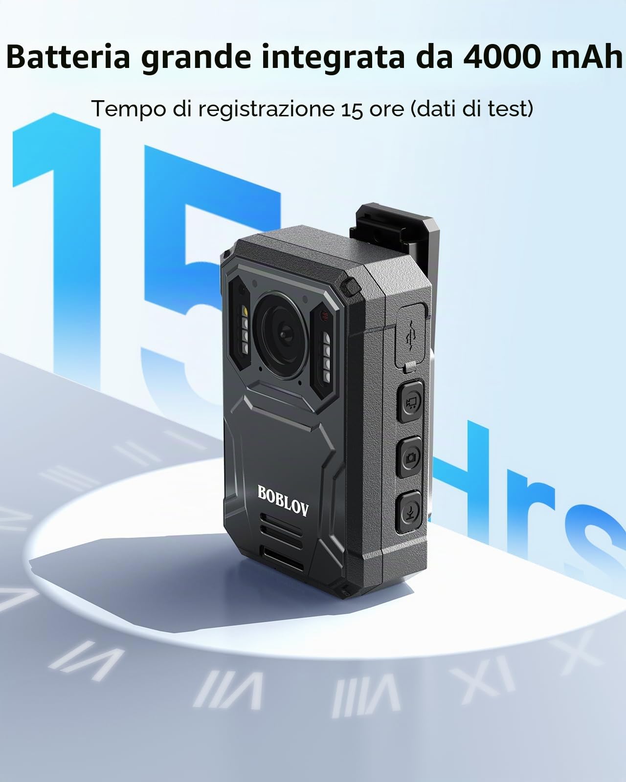 BOBLOV KJ23PRO 2K Fotocamere montate sul corpo, Body Cams Polizia da 128 GB integrata con visione notturna, batteria da 4000 mAh per 15 ore di registrazione, IP66, per forze dell'ordine, sicurezza